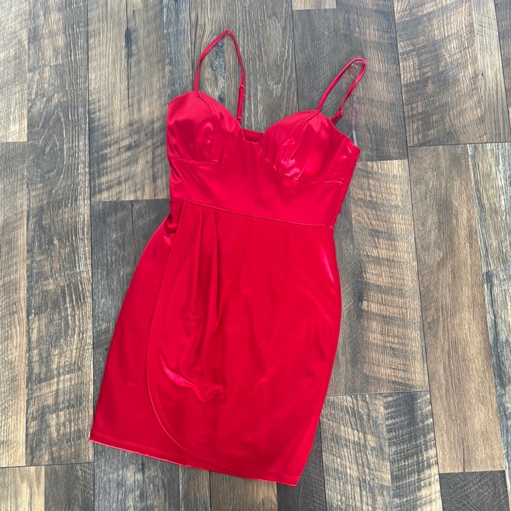 CRYSTAL DOLL | size 3 Chic Red Satin Dress